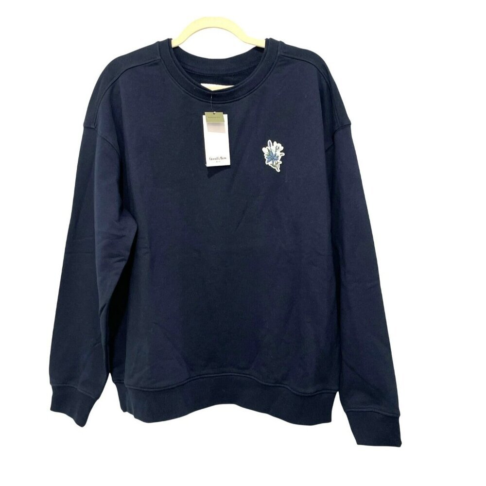 NWT Goodfellow & Co Relaxed Fit Navy Sweatshirt Floral Embroidery Large